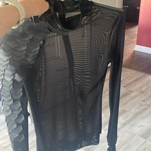 Gracia  Sheer and scaled sleeved mesh top. small